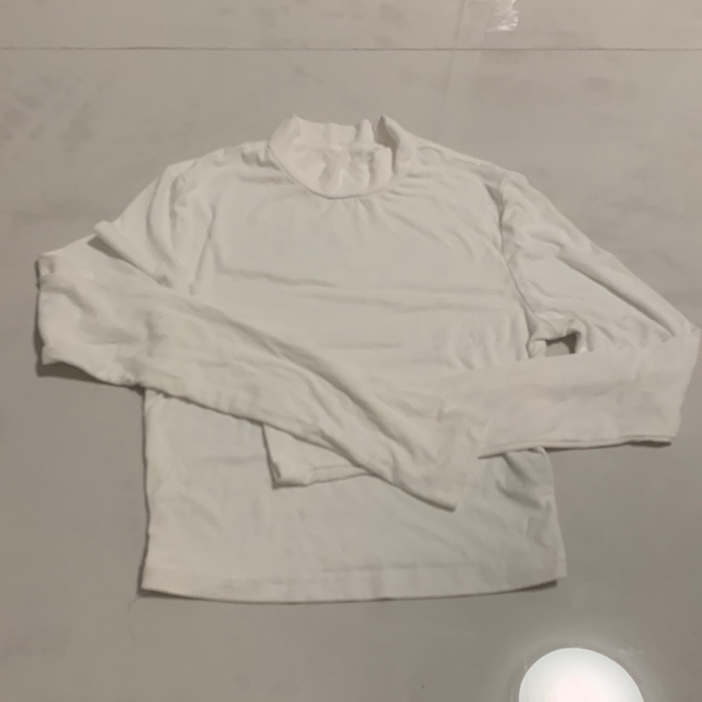 White Long Sleeve Crop Top Turtleneck
